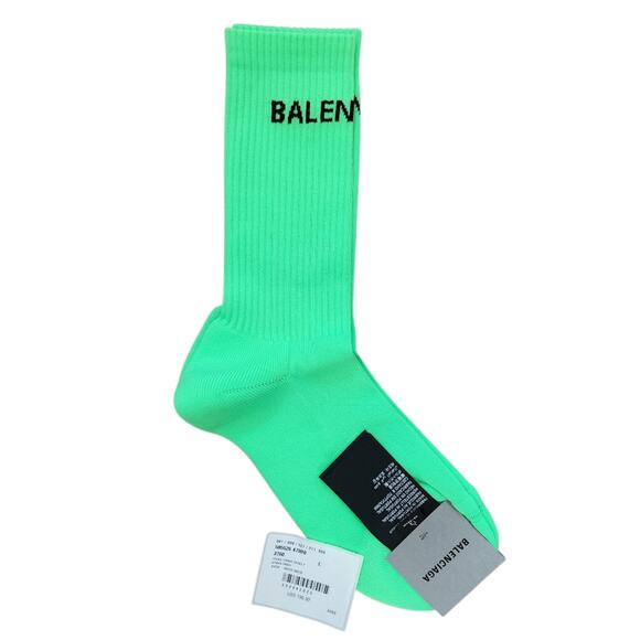 Authentic‎ BALENCIAGA Logo Neon Green Long Socks L Luxury - Picture 1 of 4